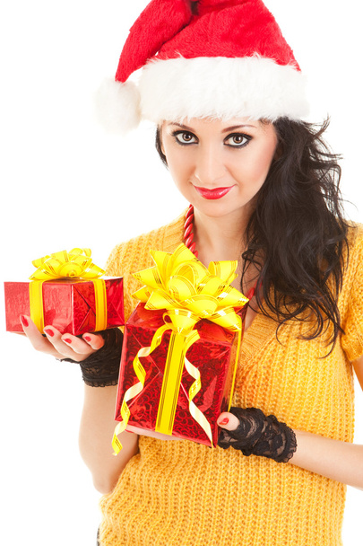 Fun santa woman with christmas gifts - Foto, Bild