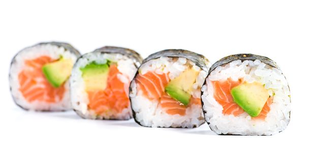 close-up of traditional fresh japanese seafood sushi rolls on a  - Photo, image