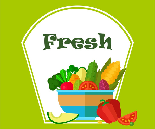 fresh vegetables. bowl with vegetables - Vector, Image