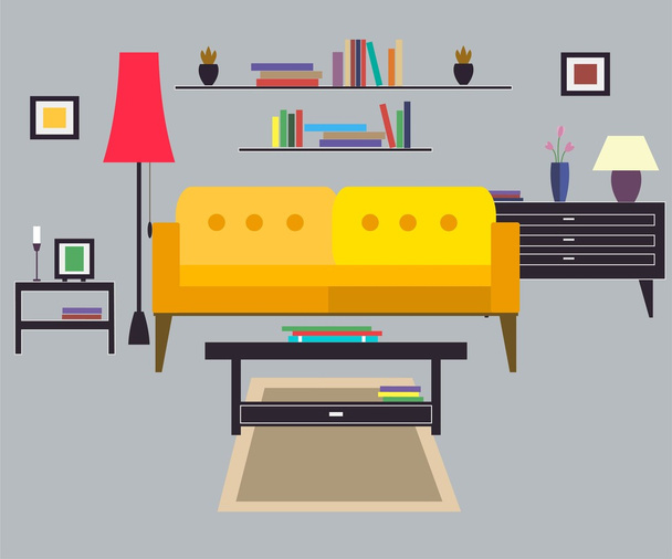 Living room. Furniture and Home Accessories - Vector, Image