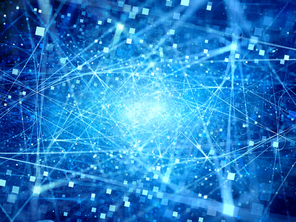 blau glühende Verbindungen im Weltraum mit Teilchen - Foto, Bild