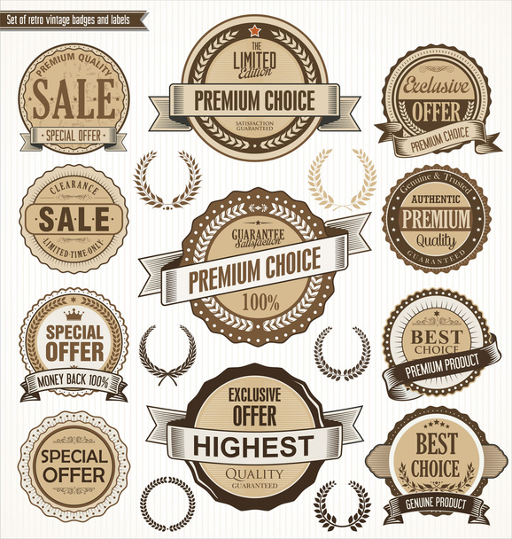 Quality retro vintage badge and label collection - Vector, afbeelding
