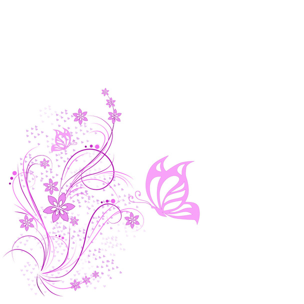 Pink pattern with butterflies and hearts - Vector, afbeelding