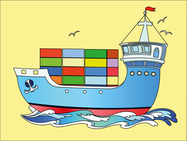 Marine cargo ship color - Διάνυσμα, εικόνα