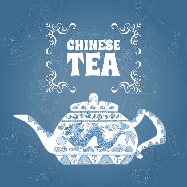 Chinese design featuring oriental ornament and tea pot. - Vector, Image