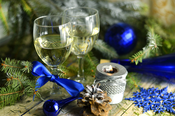 celebratory drinks on the background of Christmas decorations - Photo, Image
