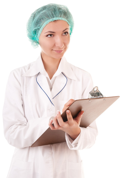 Улыбающаяся медсестра с медицинским заключением
 - Фото, изображение