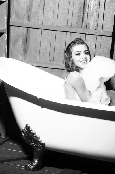 Happy woman in bath - Fotó, kép