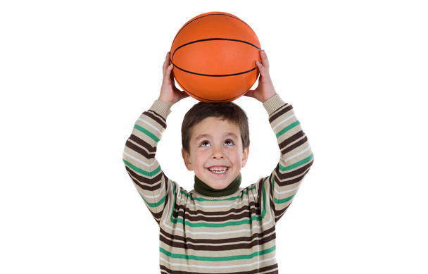 Adorable boy student with basketball - Foto, imagen