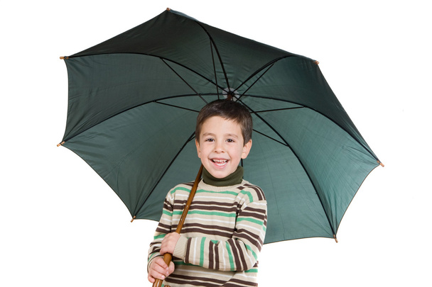 Adorable chico con paraguas abiertos
 - Foto, imagen
