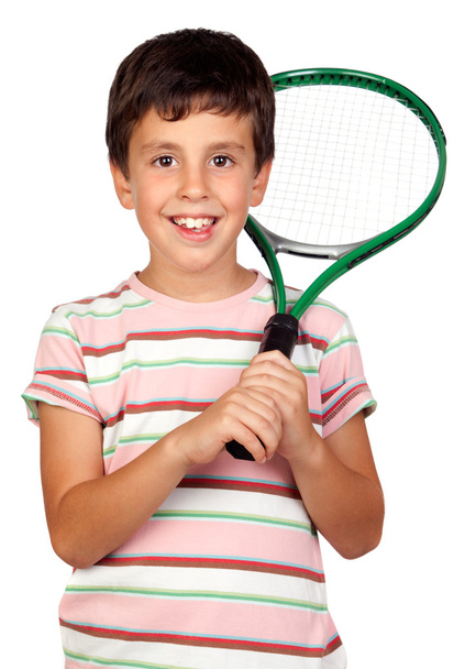 Adorable child with a tennis racket - Zdjęcie, obraz