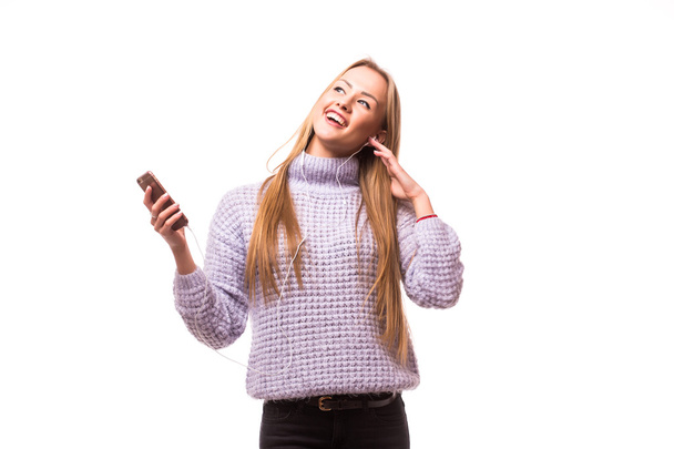 Boldog fiatal nő hallgatni zene különböző possitions - Fotó, kép