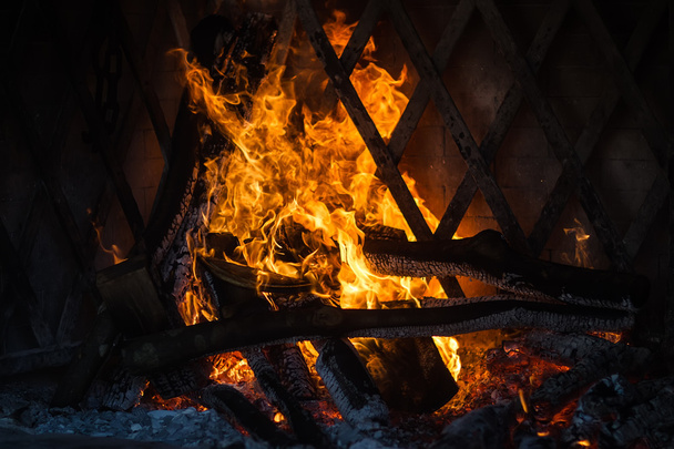 Fire burning in fireplace  - Fotoğraf, Görsel