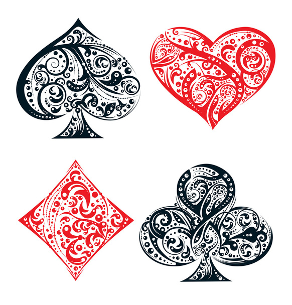Set aus vier Vektor-Spielkarten-Farbsymbolen, die aus floralen Elementen bestehen - Vektor, Bild