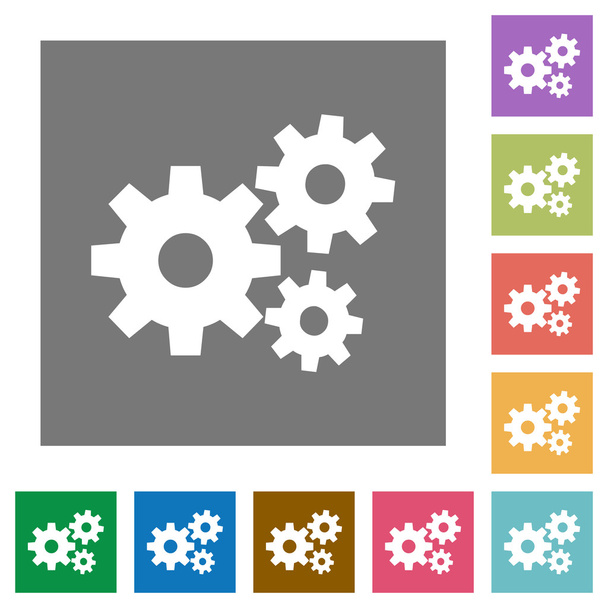 Gears square flat icons - Vector, Image