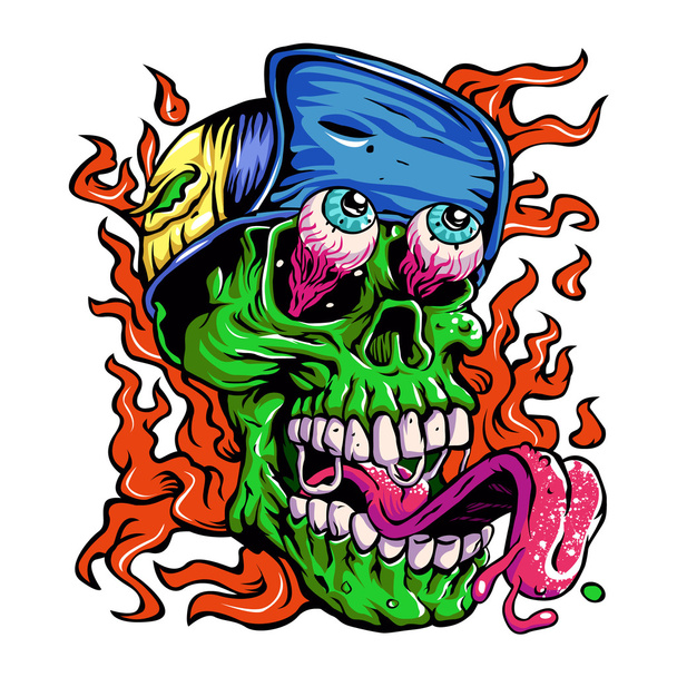 Detaillierte Zombie mit Hut Kopf Illustration - Vektor, Bild