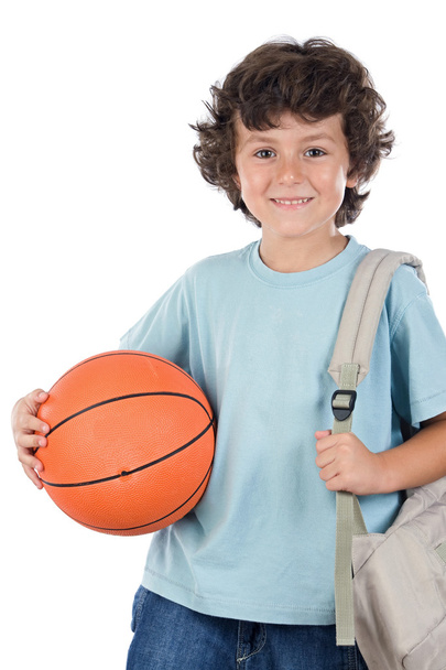 Student boy blond with a basketball - 写真・画像
