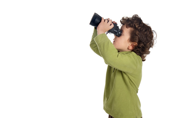 Adorável espião menino com binóculos
 - Foto, Imagem