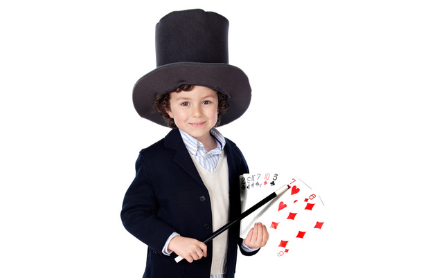 schattig kind jurk van illusionist met hoed - Foto, afbeelding