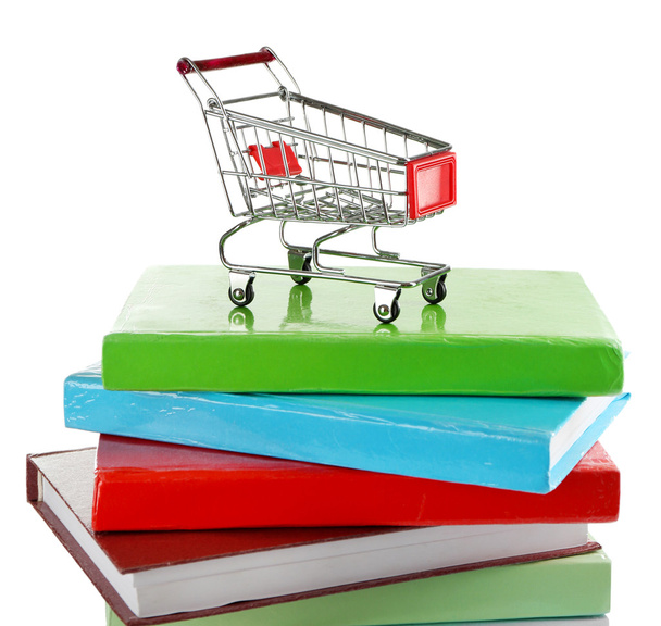 books with small shopping cart - Foto, Imagen