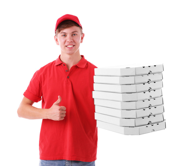 Delivery boy with pizza boxes - Foto, imagen