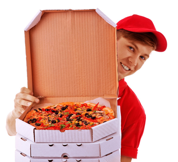 Delivery boy with pizza - Фото, изображение