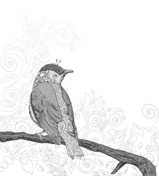 Pássaro desenhado à mão no ramo
. - Vetor, Imagem