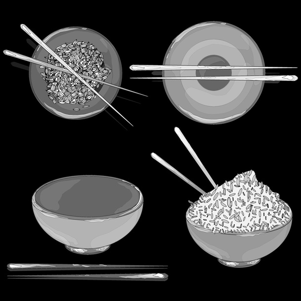 Ilustracja z ryżu Donburi/miski/kubek na białym tle - Wektor, obraz