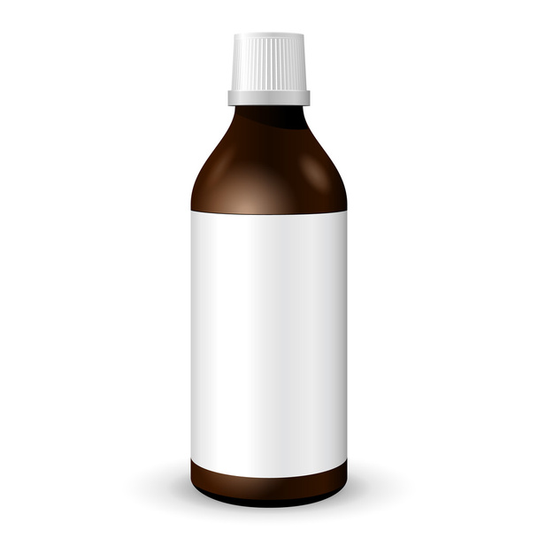 Tall Medical Or Alcohol Glass Brown Bottle On White Background Isolated. Ready For Your Design. Product Packing. Vector EPS10 - Vektör, Görsel