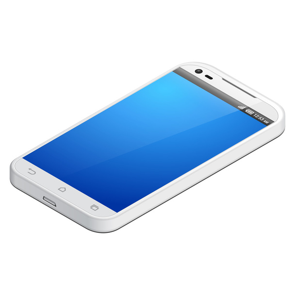 Schermo di visualizzazione Mockup modello smartphone 3D isometrico bianco. Isolato su sfondo bianco. Pronto per il tuo design. Vettore EPS10
 - Vettoriali, immagini