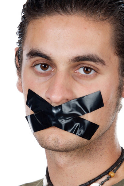 Hombre con cinta adhesiva en la boca
 - Foto, Imagen