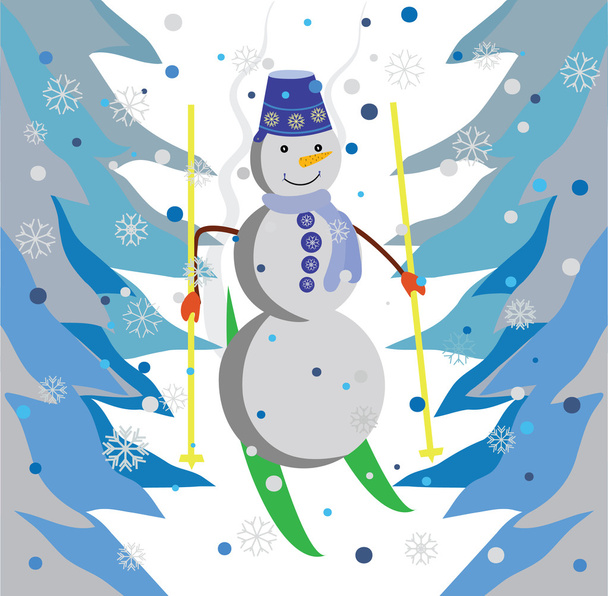 χιονάνθρωπος στο δάσος για σκι - Διάνυσμα, εικόνα