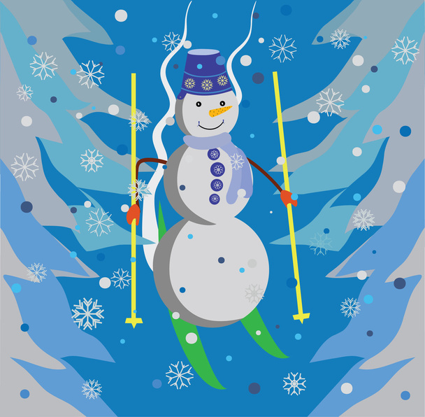 χιονάνθρωπος στο δάσος για σκι - Διάνυσμα, εικόνα