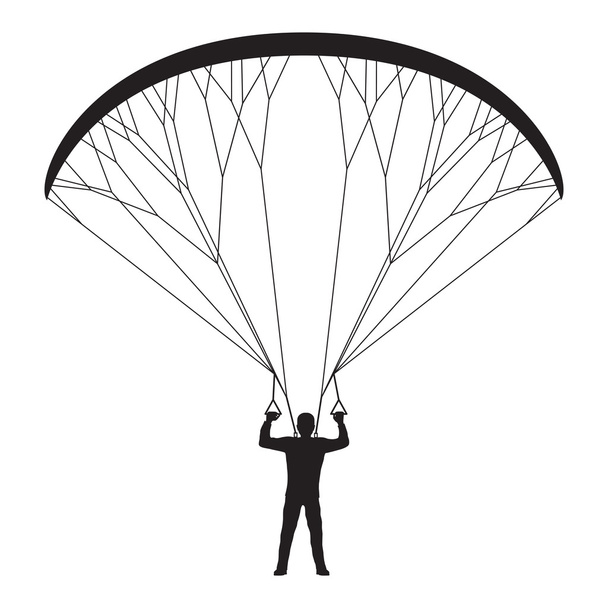 Black silhouette of a man with a paraglider. - Vector, Image