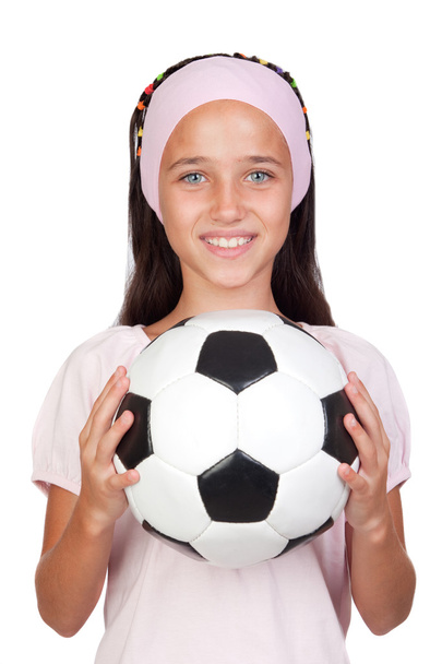 サッカー ボールのかわいい女の子 - 写真・画像