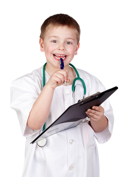 Niño pensativo con uniforme médico
 - Foto, Imagen