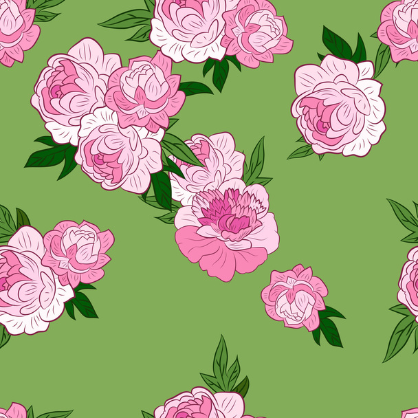 Seamless pattern with pink peonies - Διάνυσμα, εικόνα
