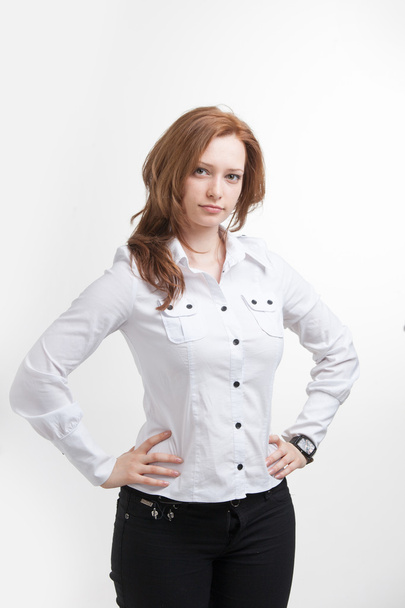 vrouw in witte blouse, portret - Foto, afbeelding