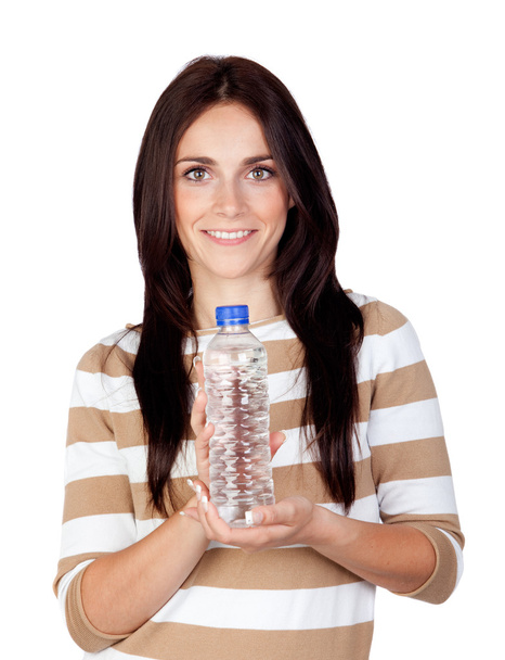 mooie brunette meisje met water fles - Foto, afbeelding