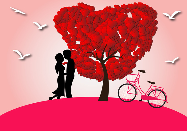 big love and tree heart - Vector, Image