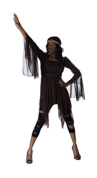Young African American Woman Standing Leggings Dress - Fotó, kép