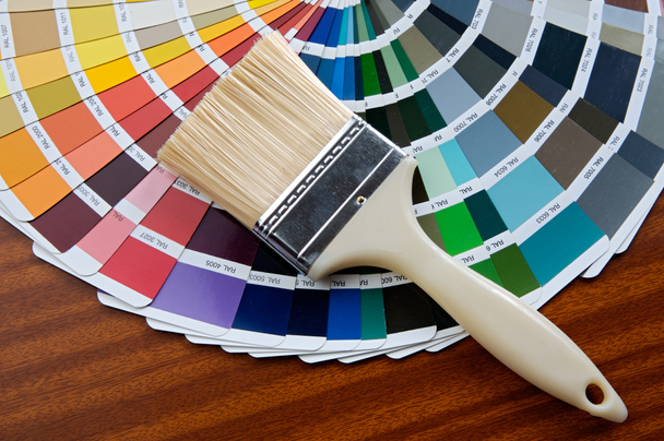 Paintbrush with card of colors - Photo, Image