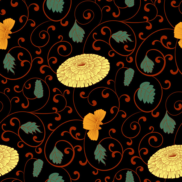 Seamless pattern with chinese ornament chrysanthemum - Vector, Image