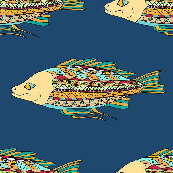 Zentangle fish background - Vector, Imagen