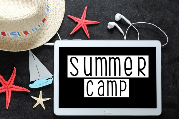 digital tablet pc with summer camp - Photo, Image