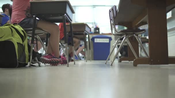Studenten werken bij hun bureaus in een klaslokaal - Video