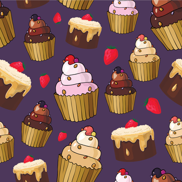 Seamless pattern with cherry cupcakes - Vector, Image