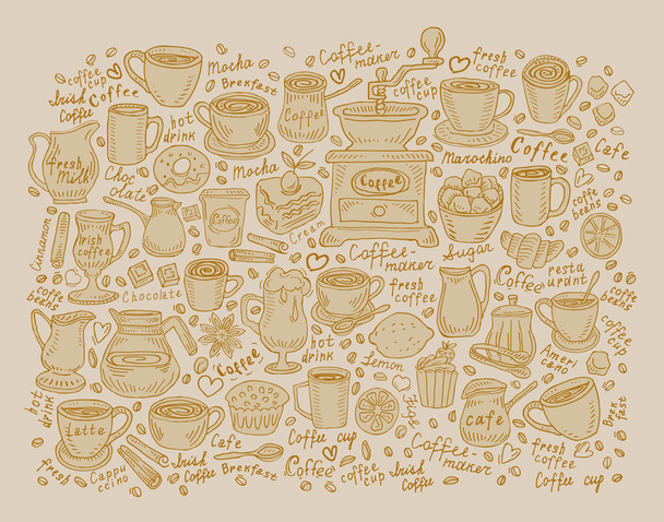 kahve ve çay set çizim sanat - Vektör, Görsel