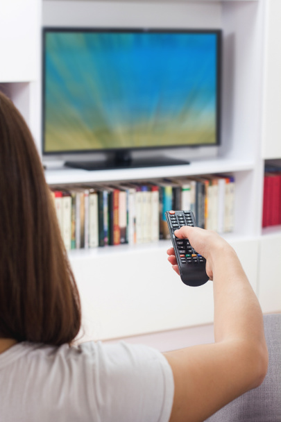 Woman Watching TV At Home - Photo, Image