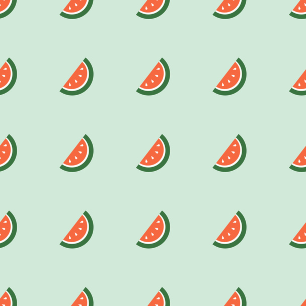 Seamless vector pattern, symmetrical background with watermelons, on the blue backdrop - Вектор, зображення